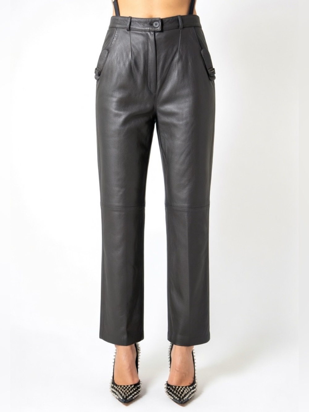 CASSIDY 90’s LEATHER PANTS Women's Black Leather size 2 front pockets vintage
